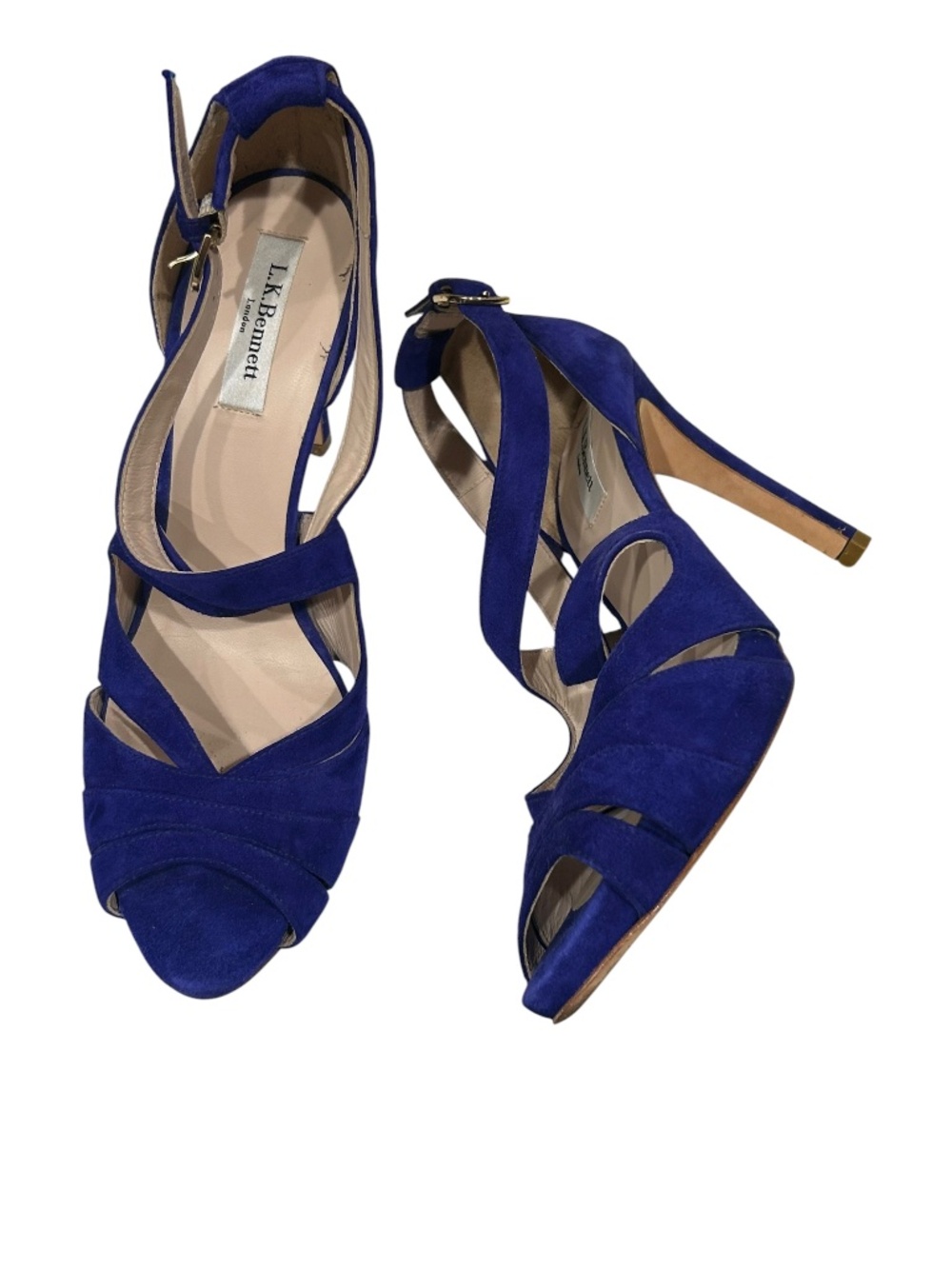 L.k. Bennett of London Blue Suede Sandal Heels Shoes Size 39